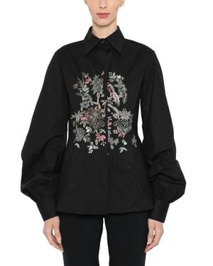 Prabal Gurung Embroidered Peplum Back Waisted Blouse - Black