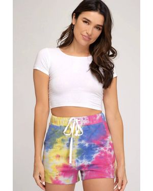 She + Sky Tie Dyed Light Weight Terry Shorts - White
