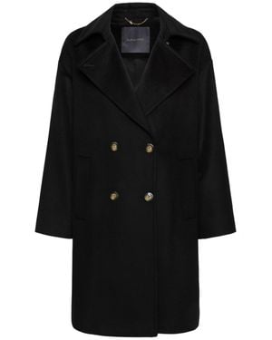 Elena Miro Double-Breasted Wool Coat With Draped Silhouette - Black
