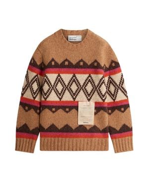 Ballantyne Raw Diamond Argyle Wool Cashmere Crewneck Sweater - Brown