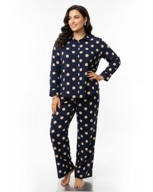 TRUEDAMES Dot Button-Up Top & Wide Leg Pants Set - Blue