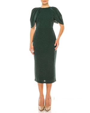 Maison Tara Women's Velvet Caplet Midi Dress - Navy Blue, Long Sleeve, Chic Sheath Style