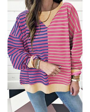 TRUEDAMES Casual Stripe Colorblock Drop Shoulder Oversize Sweatshirt - Purple