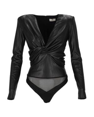 Elisabetta Franchi Faux Leather Bodysuit With Twisted Knot Detail - Black
