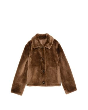 Yves Salomon Short Shearling Classic Collar Jacket - Brown