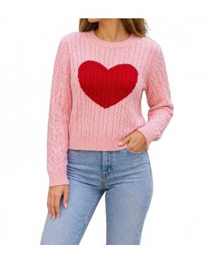 Design History Heart Cable Sweater - Pink