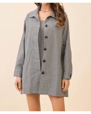 TCEC Gingham Button Down Oversized Fit Jacket - Gray