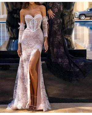 Portia and Scarlett Lace Corset Prom Gown - Black