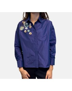 Psophia Taffeta Blouse With Flowers - Blue