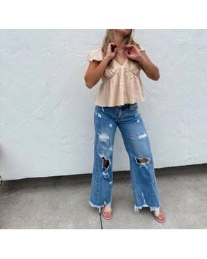 Blakeley Drew Distressed Dad Jeans - Blue