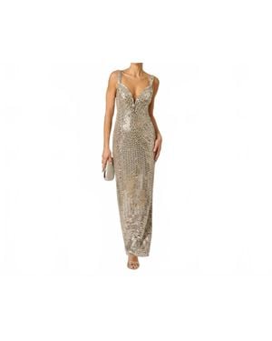 Adrianna Papell Plunge Neck Mirror Beaded Gown - Black