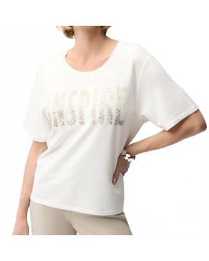 Joseph Ribkoff Front Print Straight T-Shirt With Rhinestones Top - White