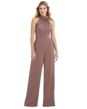 After Six High-Neck Open-Back Jumpsuit With Scarf Tie - Purple