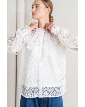 TRUEDAMES Cloud Romance Woven Lace Top - White