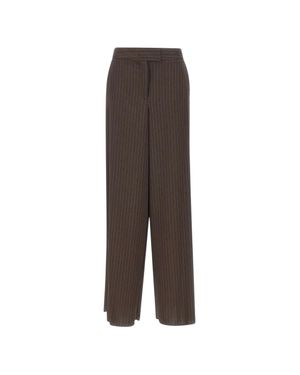 Marella Mllmaggio Pinstripe High-Waist Wide-Leg Cropped Pants - Brown