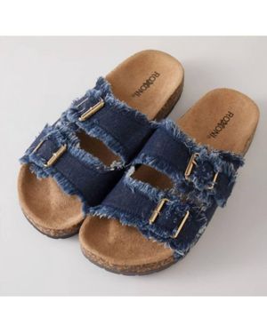 Roxoni Double Buckle Frayed Cork Sandals - Blue