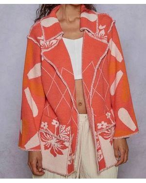 Pol Stitch Detail Floral Collared Relaxed Fit Cardigan