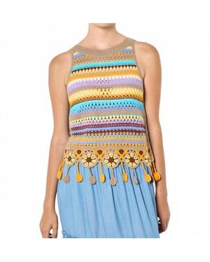 Apricot Tassel Crochet Top - Blue