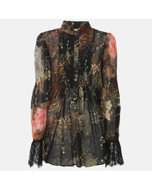 Roberto Cavalli Printed Pleated Chiffon Blouse - Multicolor