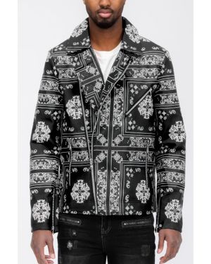 TRUEDAMES Bandana Print Vegan Leather Jacket - Gray