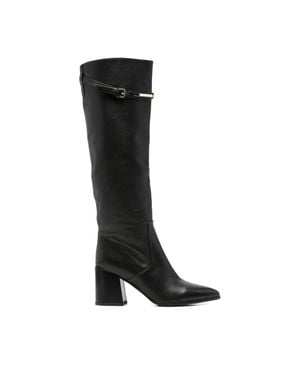 ADRIANNA FERETTI Pointed Toe Metallic Buckle Leather Boots - Black