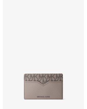 Michael Kors Hudson Pebbled Leather And Signature Logo Money Clip Card Case - Gray