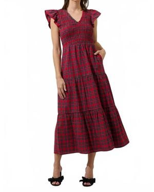 Sugarlips Yuletide Plaid Smocked Tiered Midi Dress