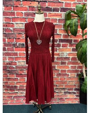 Vanity Couture Stay By Me Long Sleeve Midi Dress - Red