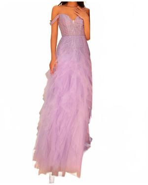 Clarisse Off Shoulder Embellished Dress - Purple