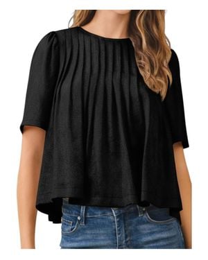 Nylander Shivani Pleated Detail Round Neck Short Metallic Top - Black