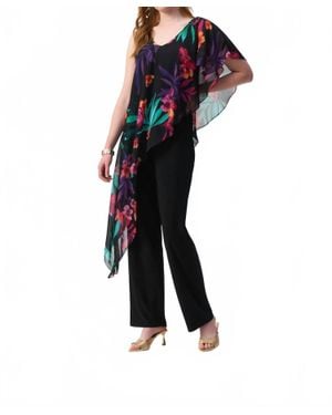 Joseph Ribkoff Tropical Chiffon Overlay Jumpsuit - Blue