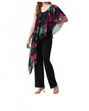 Joseph Ribkoff Tropical Chiffon Overlay Jumpsuit - Blue