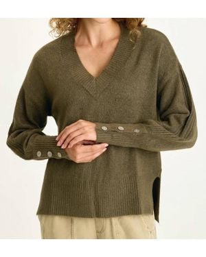 XCVI Relaxed Fit V-Neck Knit Sweater - Green