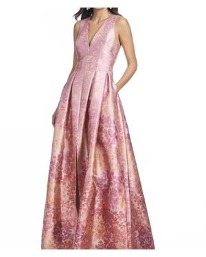 Sachin & Babi Brooke Floral Mikado V-Neck Ball Gown - Pink