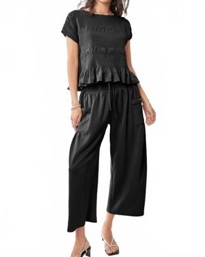 Davi & Dani Cap Sleeve Top And Waistband Pant Set - Black