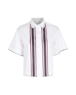Tela Gimmy Striped-Front Short-Sleeve Cotton Shirt - White