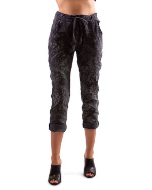 Gigi Moda Brillare Glitter Splashed Paint Tie Waist Cropped Pants - Black