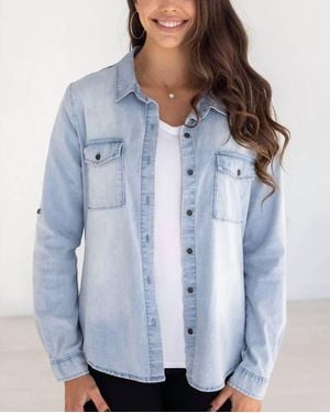 Grace and Lace Chambray Button Up Shirt - Blue