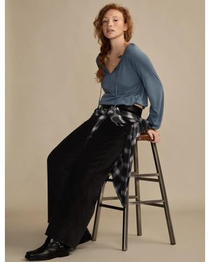 Lucky Brand Tie Front Sandwash Bubble Top - Blue