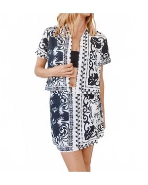 Bella Dahl Bandana Short Sleeve Camp Shirt - Blue