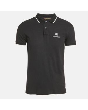 Roberto Cavalli Logo Embroidered Pique Polo T-Shirt - Black
