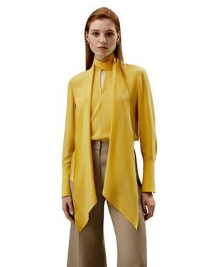 LILYSILK Flowing Draped Tie-Neck Silk Blouse For - Yellow