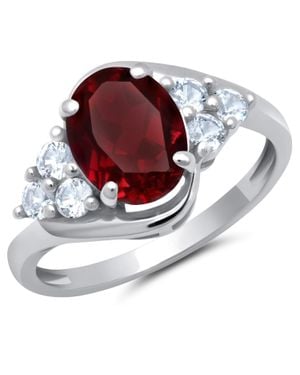MAX + STONE 10K Or Oval Cut Gemstone Sunburst Halo Ring - Red