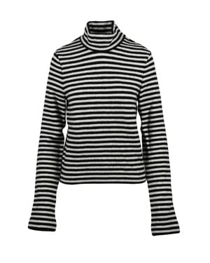 Jil Sander Turtleneck Sweater With Striped Design And Zip Shoulder Detail - Black