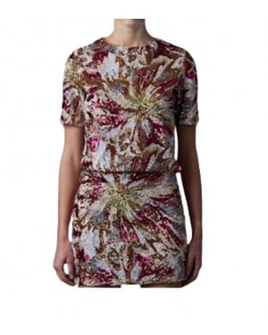 Le Superbe Abstract Floral Sequin Top - Purple