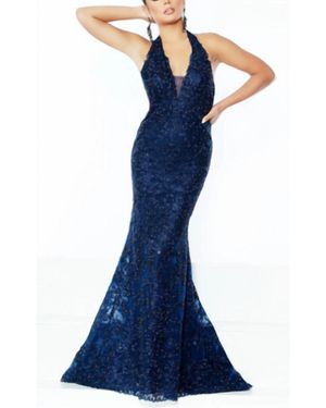 Jasz Couture Halter Lace Dress - Blue