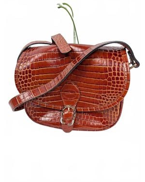 Longchamp Croc Embossed Flap Crossbody Bag - Red