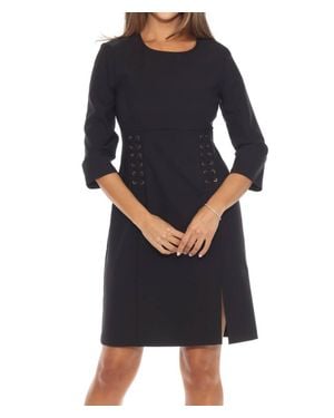 Joseph Ribkoff Lace-Up 3/4 Sleeves A-Line Dress - Black