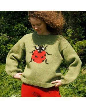 Rosa Clothing Ladybug Ribbed Knit Sweater - Green