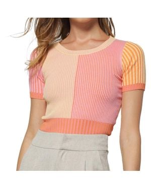 Line & Dot Poppy Color Blocked Sweater Top - Pink